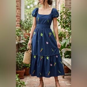 Blue Maxi Dress with Vegetable Print